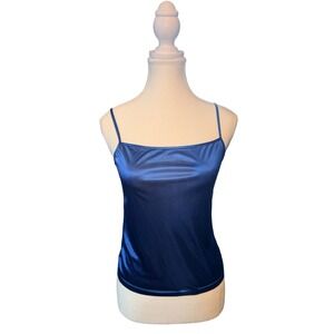 Blue Satin Cami Spaghetti Strap Silky Tank Top Minimalist